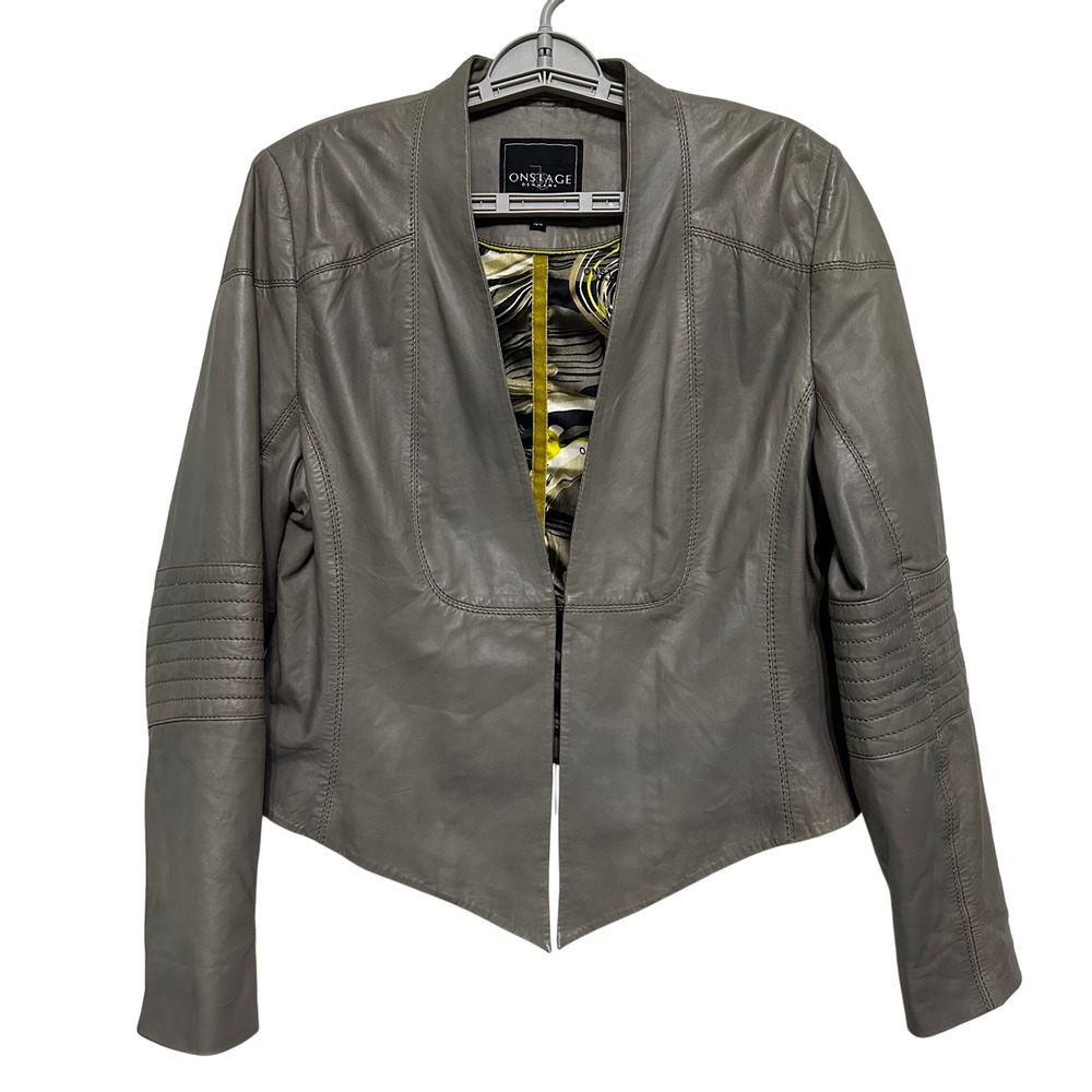 Onstage Denmark Leather Moto Jacket Women 44 L  Luxury Minimalist Scandi Indie